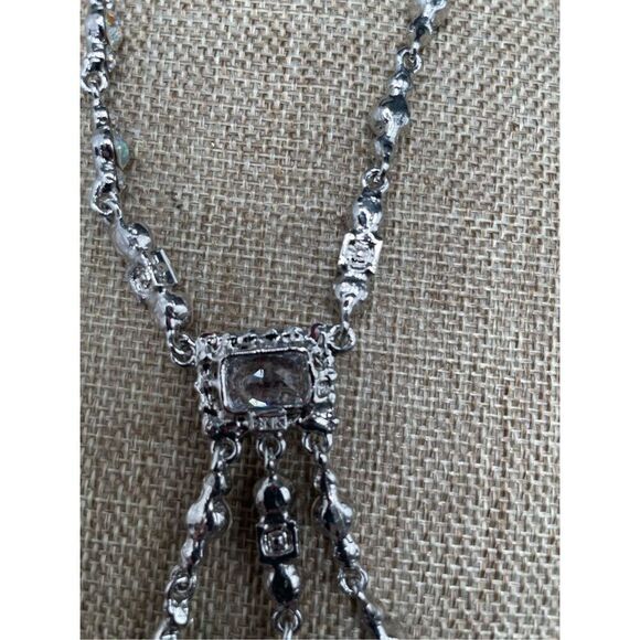 Rhinestone Statement Necklace Silver Prom Wedding Sparkle Bling - Picture 6 of 9